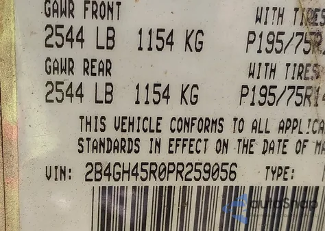1993 Dodge Caravan Se from USA, damaged, VIN 2B4GH45R0PR259056